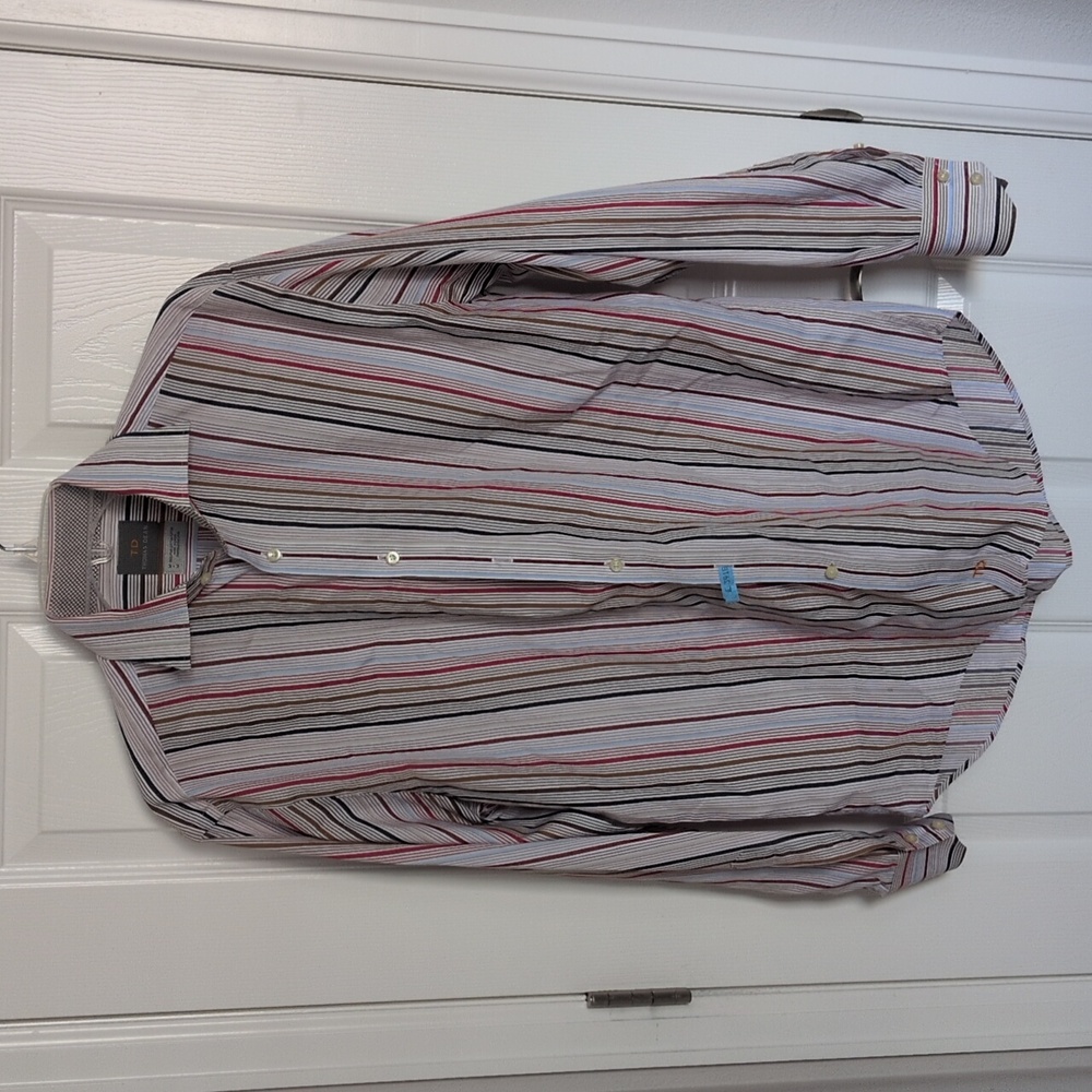 Thomas Dean Pima Cotton Striped Button Down - M